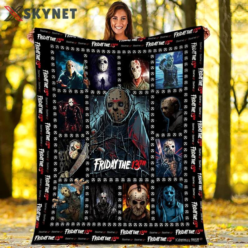 Halloween decorations friday the 13th fleece blanket, jason voorhees blanket, horror movie blanket, halloween gifts, christmas gifts, birthday gifts Quilt Blanket