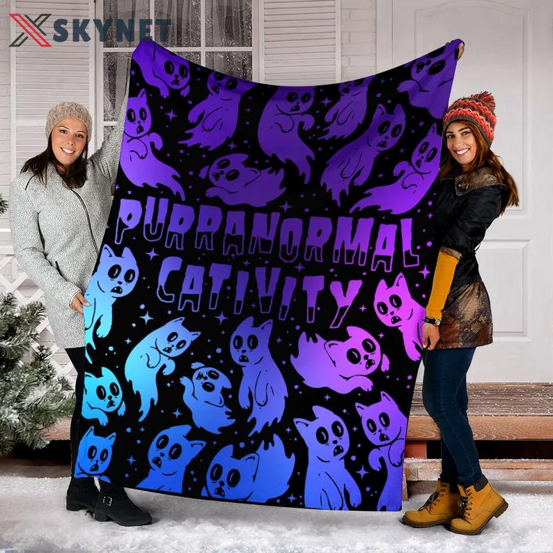 Halloween decorations halloween horror fleece blanket, purranormal cativity blanket, black cat halloween, ghoth halloween for family, halloween pumpkin blanket Quilt Blanket