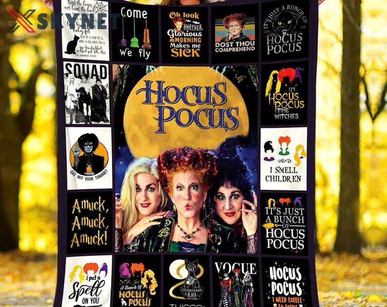 Halloween decorations hocus pocus blanket, hocus pocu fleece blanket, sanderson sisters throw blanket for couch sofa, halloween blanket, halloween gifts Quilt Blanket