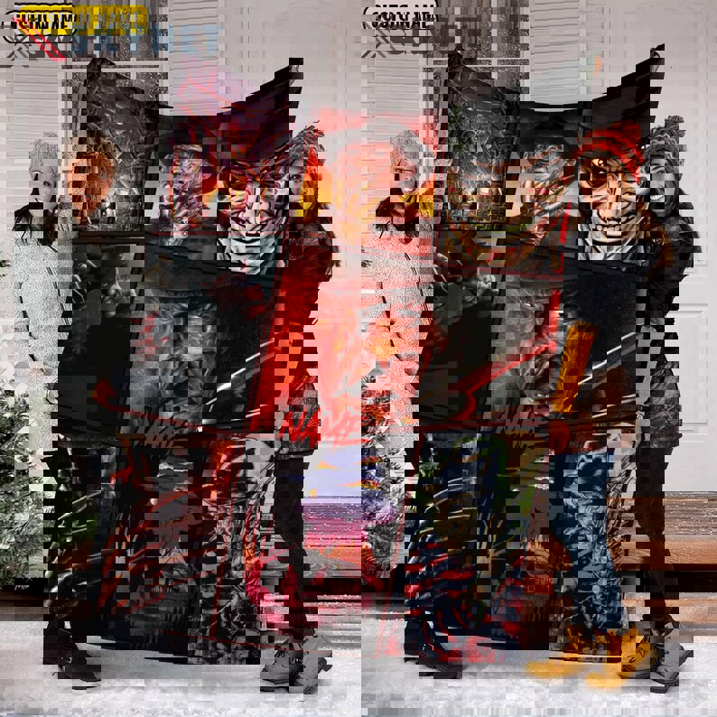 Halloween decorations personalized name freddy krueger blanket, halloween movies character blanket, horror movie blanket, horror movie fleece mink sherpa blanket Quilt Blanket