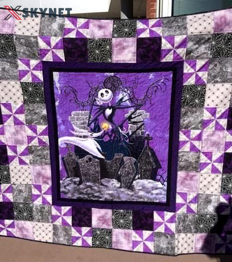 Halloween decorations skull thorw blanket - smilling skull girl quilt blanket - halloween gift for women Quilt Blanket