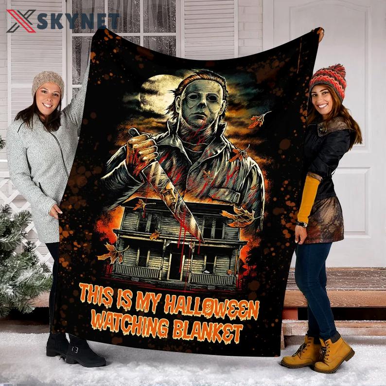Halloween decorations this is my halloween watching horror blanket, halloween movies character blanket, horror movie fleece mink sherpa halloween gift fan, Quilt Blanket