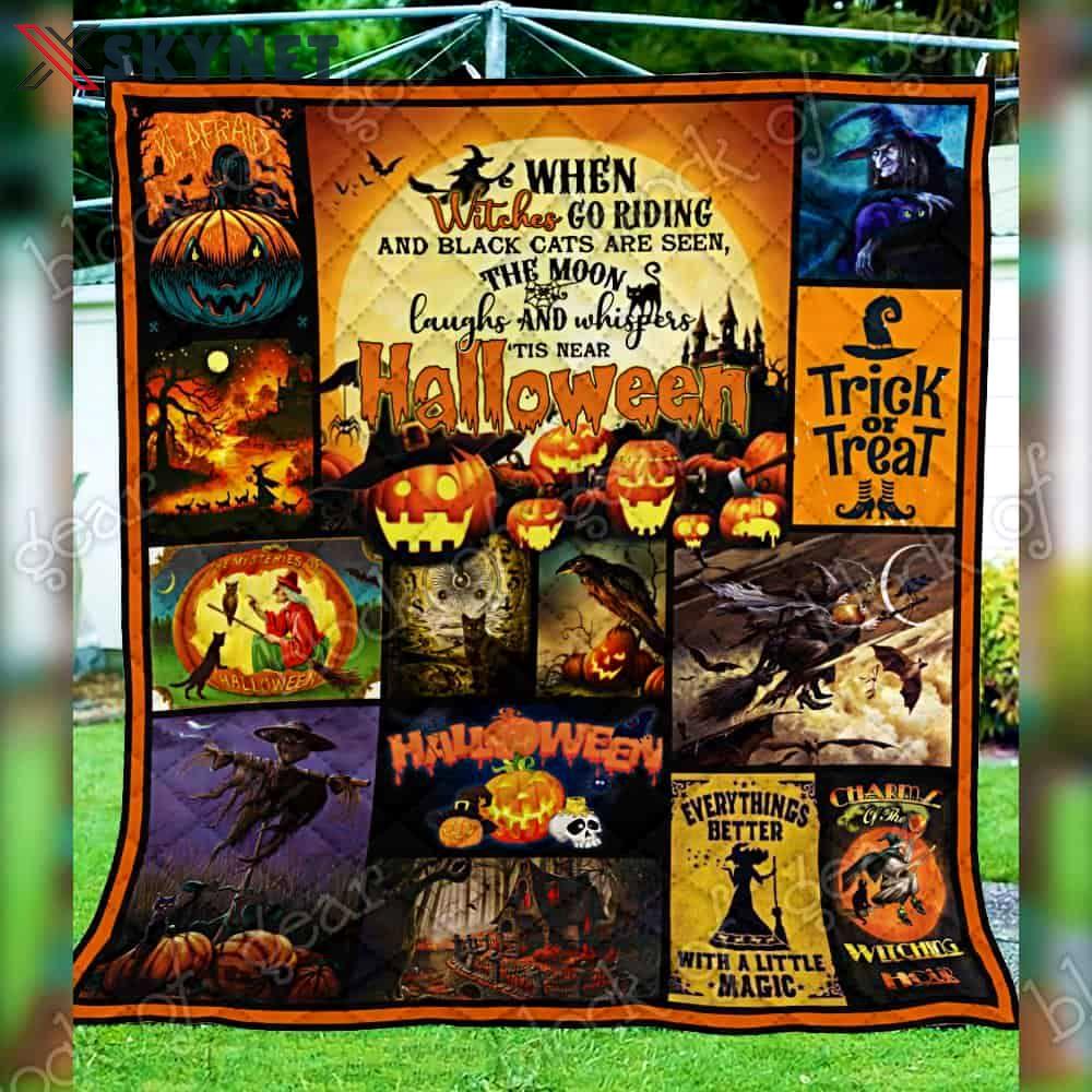 Halloween decorations witches go riding halloween  3d all over printed quilt blanket Quilt Blanket