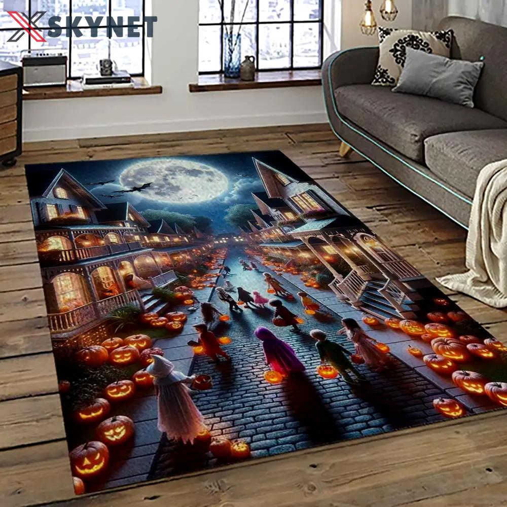 Halloween style pumpkin autumn retangle carpet area rug home decor halloween gift hal32 Rectangle Rug
