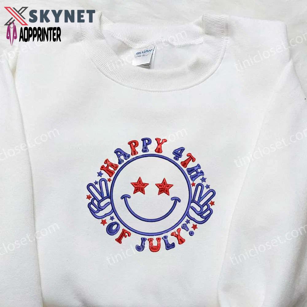Happy 4th of july smile icon embroidered shirt – best patriotic national day gift Embroidered Shirt