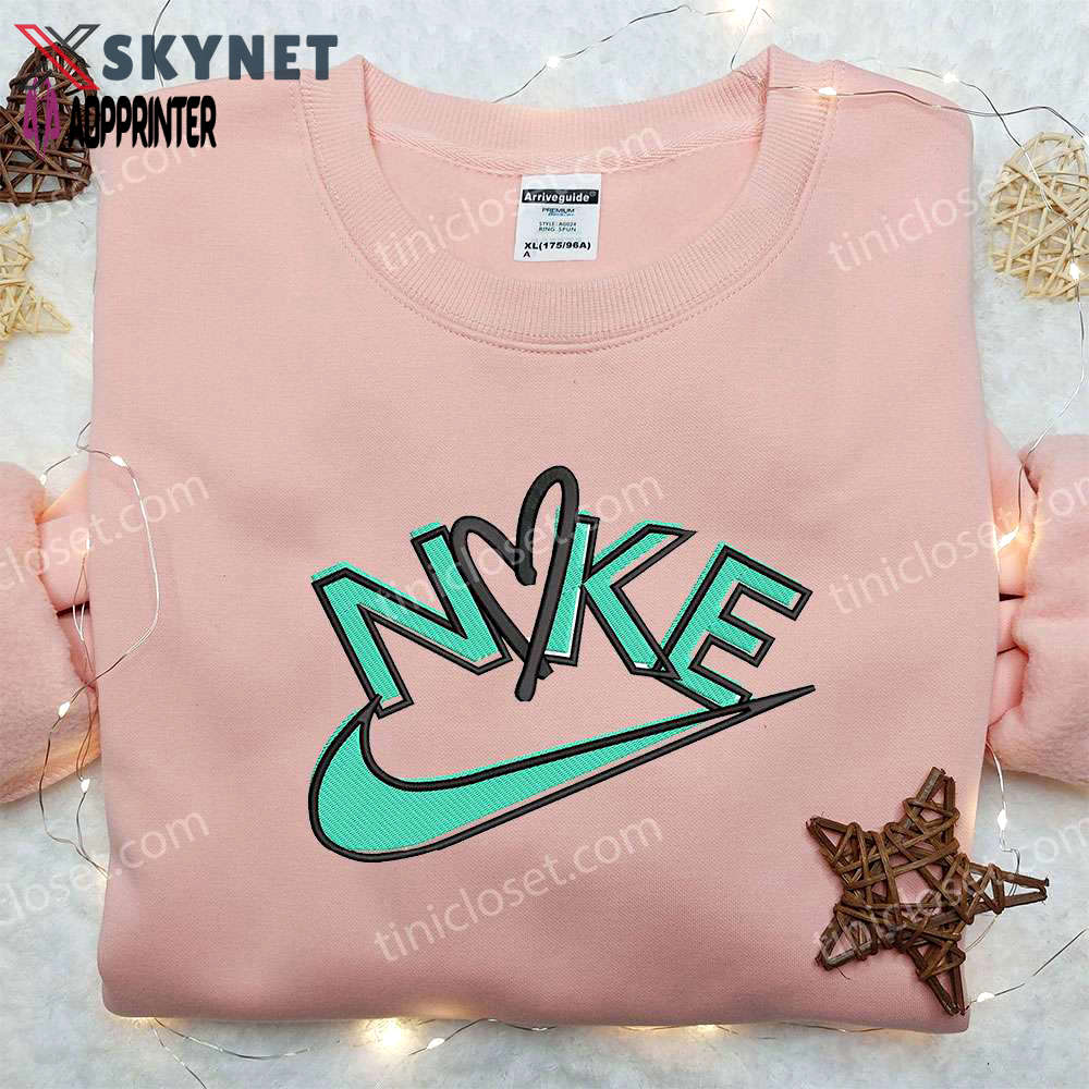 Heart x nike embroidered sweatshirt – best valentine’s gift idea for nike inspired shirt Embroidered Shirt