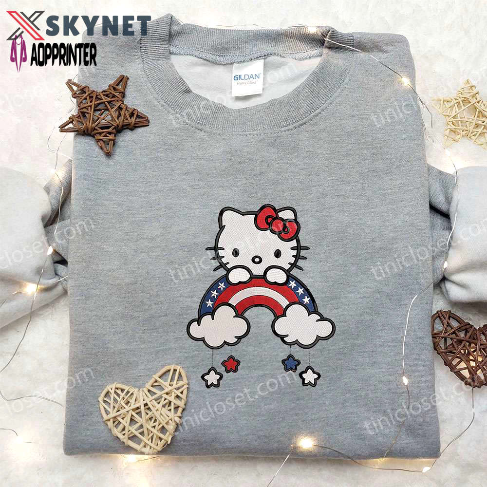 Hello kitty 4th of july embroidered shirt: cartoon national day gift Embroidered Shirt