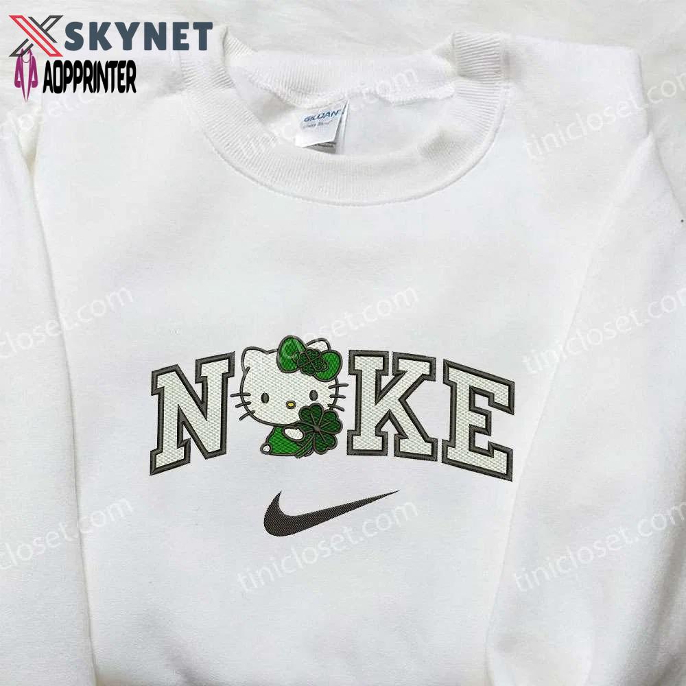 Hello kitty four-leaf clover x nike embroidered shirt – cute nike inspired logo gift for daughter Embroidered Shirt