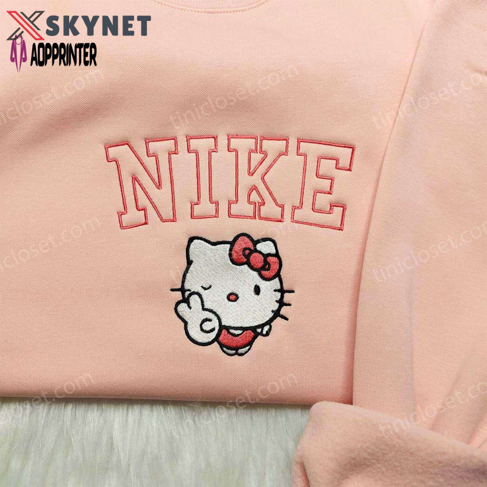 Hello kitty nike embroidered shirt & sweatshirt: cute custom gifts for family Embroidered Shirt