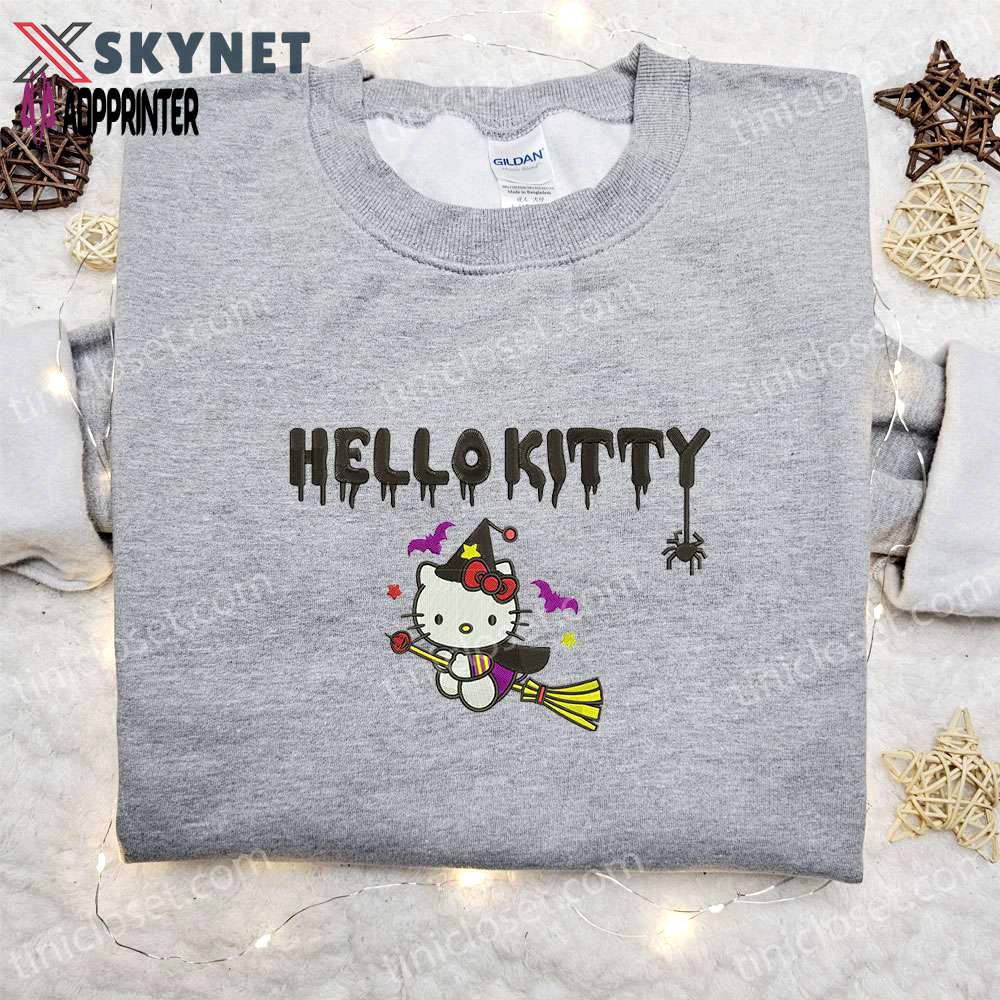Hello kitty witch embroidered shirt – adorable halloween sweatshirt Embroidered Shirt