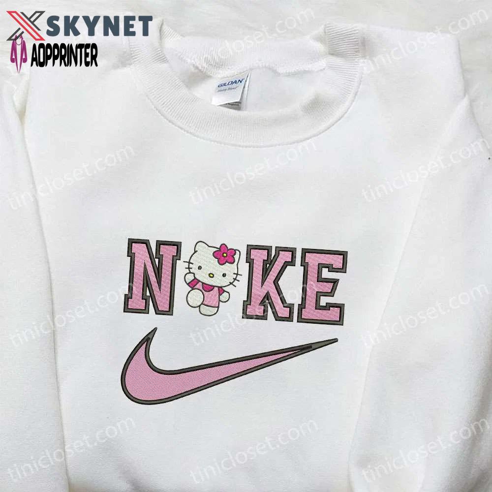 Hello kitty x nike cartoon embroidered shirt: cute nike inspired hello kitty shirt Embroidered Shirt