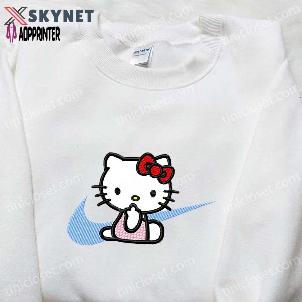Hello kitty x nike swoosh cartoon sweatshirt: embroidered shirt nike inspired design Embroidered Shirt