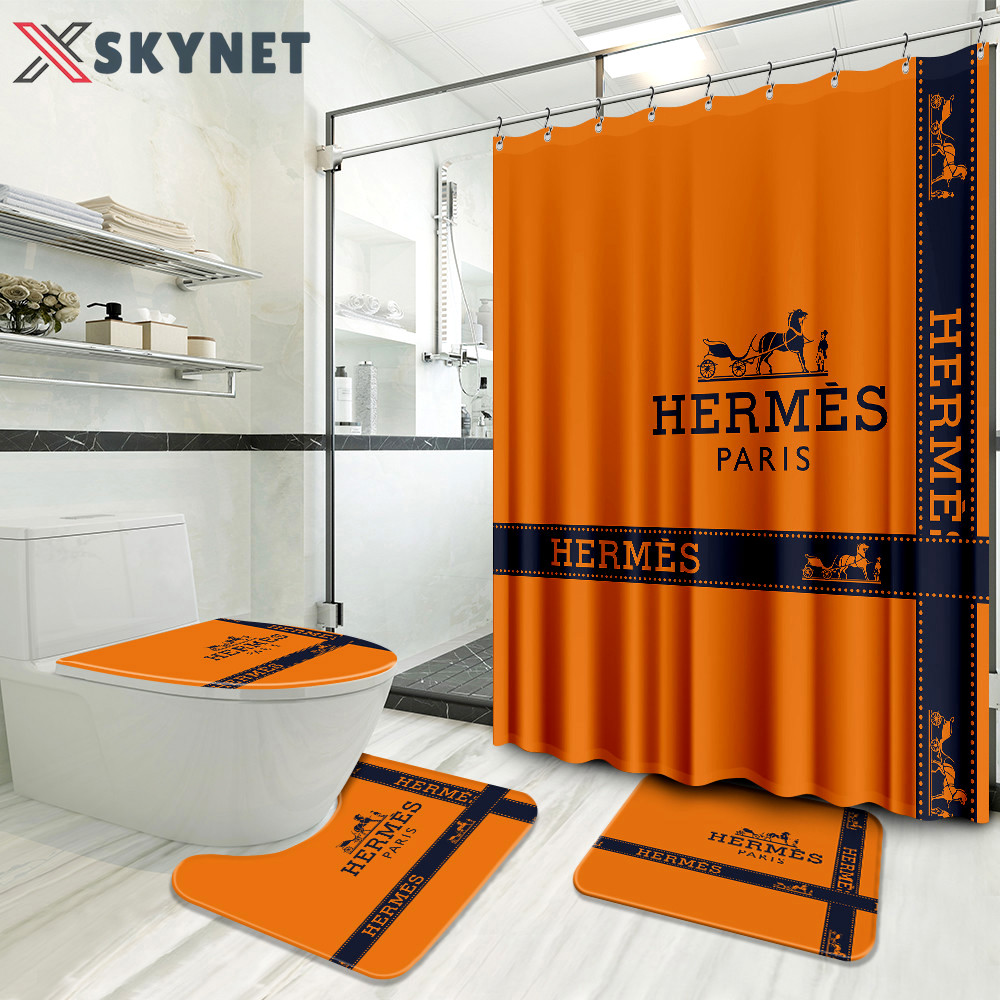 Hermes orange preium bathroom set luxury fashion brand hypebeast home decor bath mat Bathroom Set