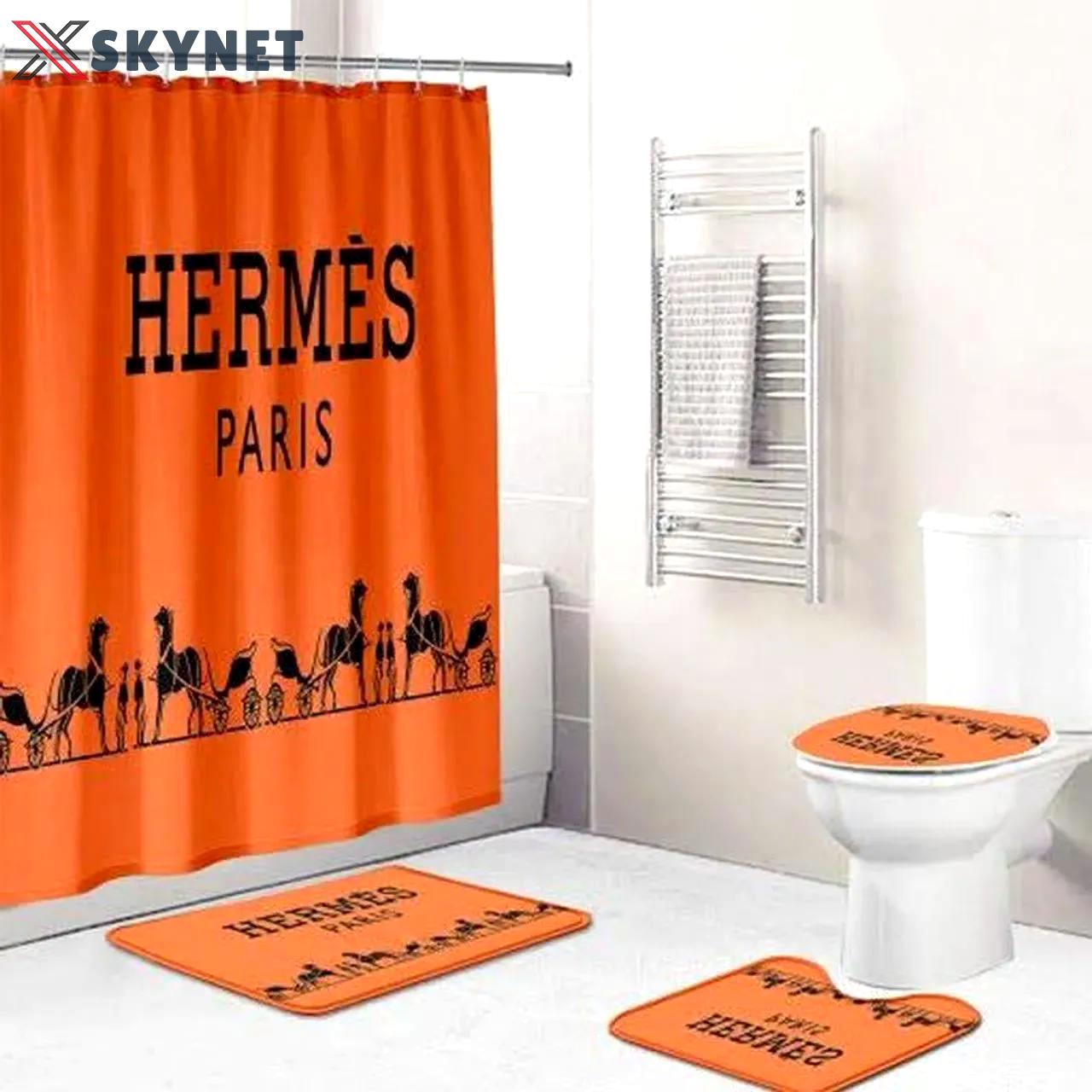 Hermes paris orange bathroom set hypebeast luxury fashion brand bath mat home decor Bathroom Set