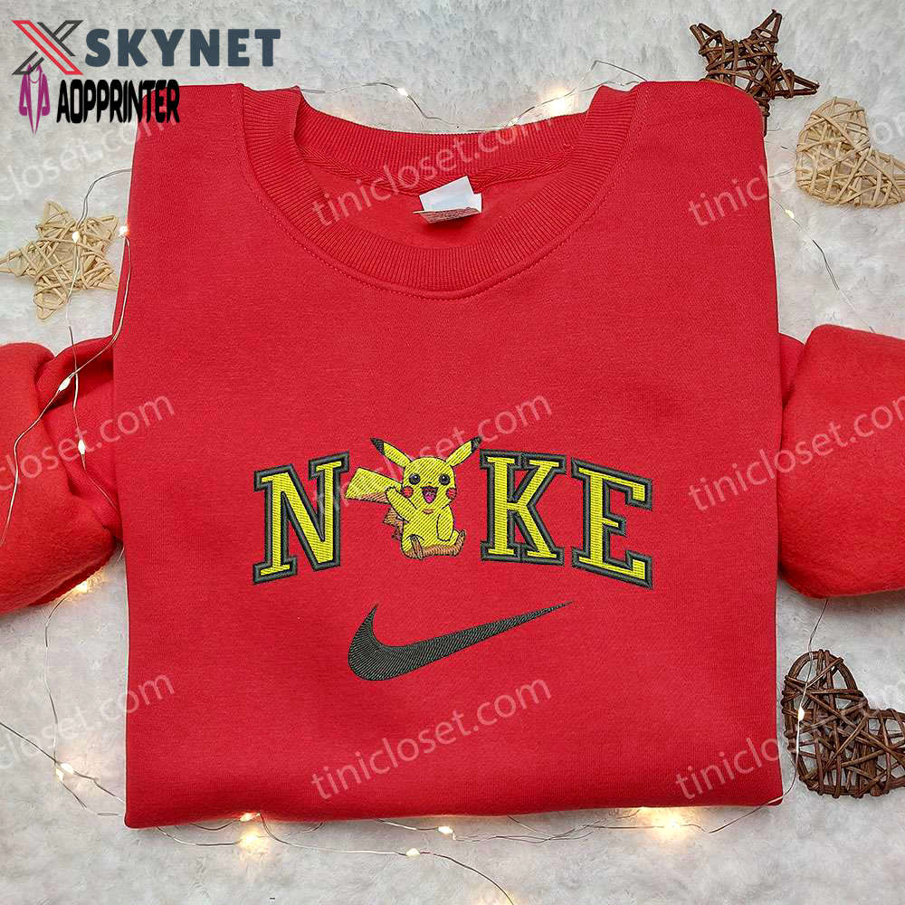 Hi pikachu x nike embroidered sweatshirt – pokemon & nike inspired shirt Embroidered Shirt