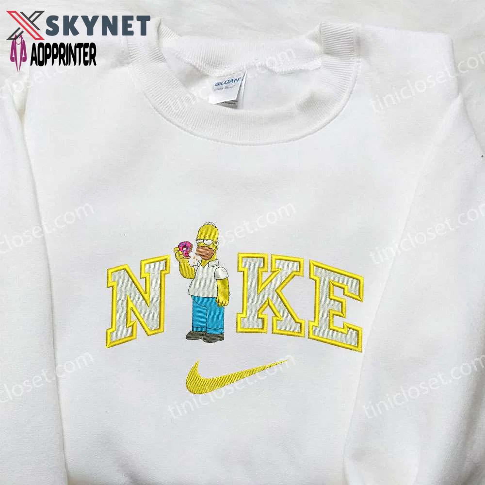 Homer eating donut x nike embroidered shirt: the simpsons custom apparel Embroidered Shirt