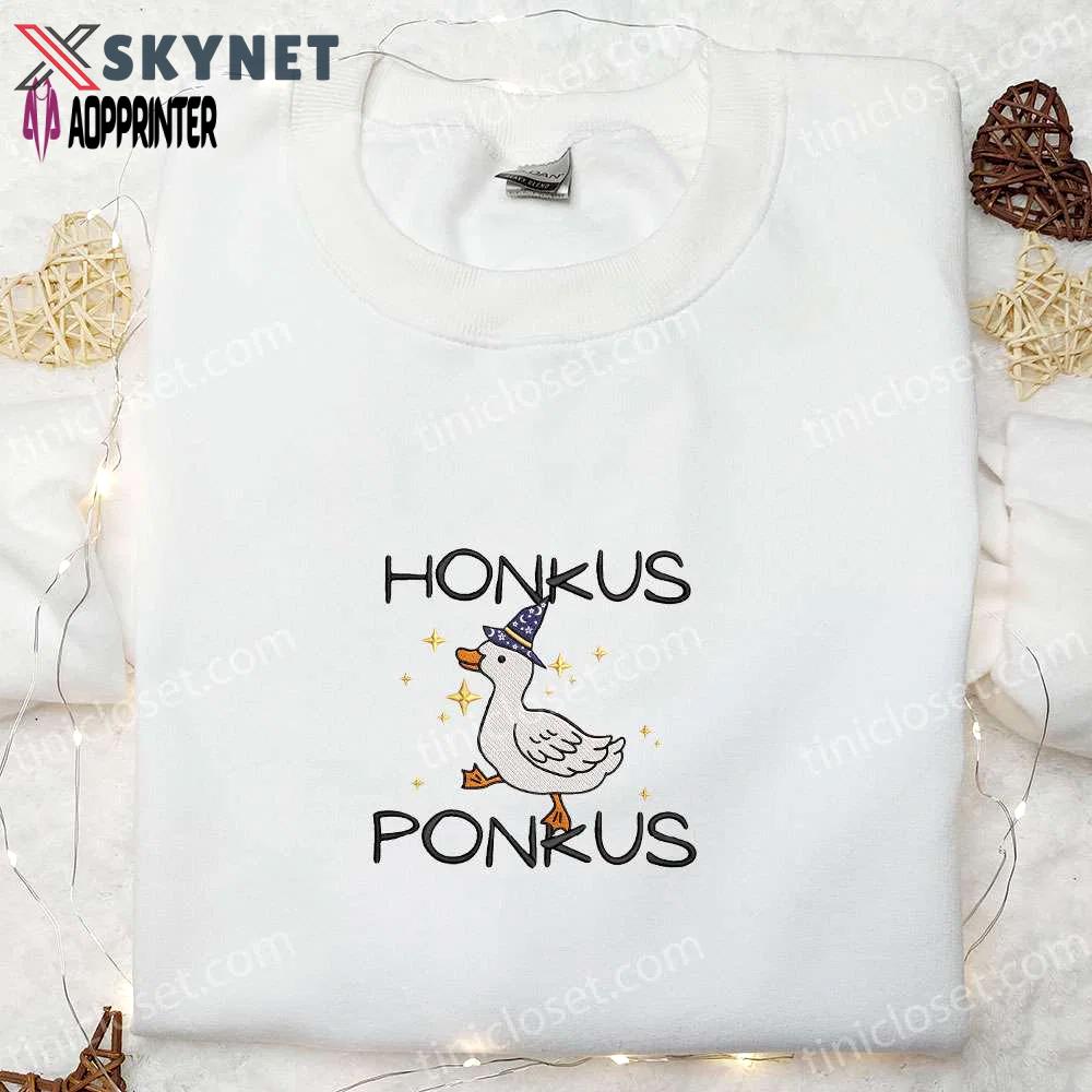 Honkus ponkus: happy waddling halloween witch duck shirt – best gift idea for halloween Embroidered Shirt