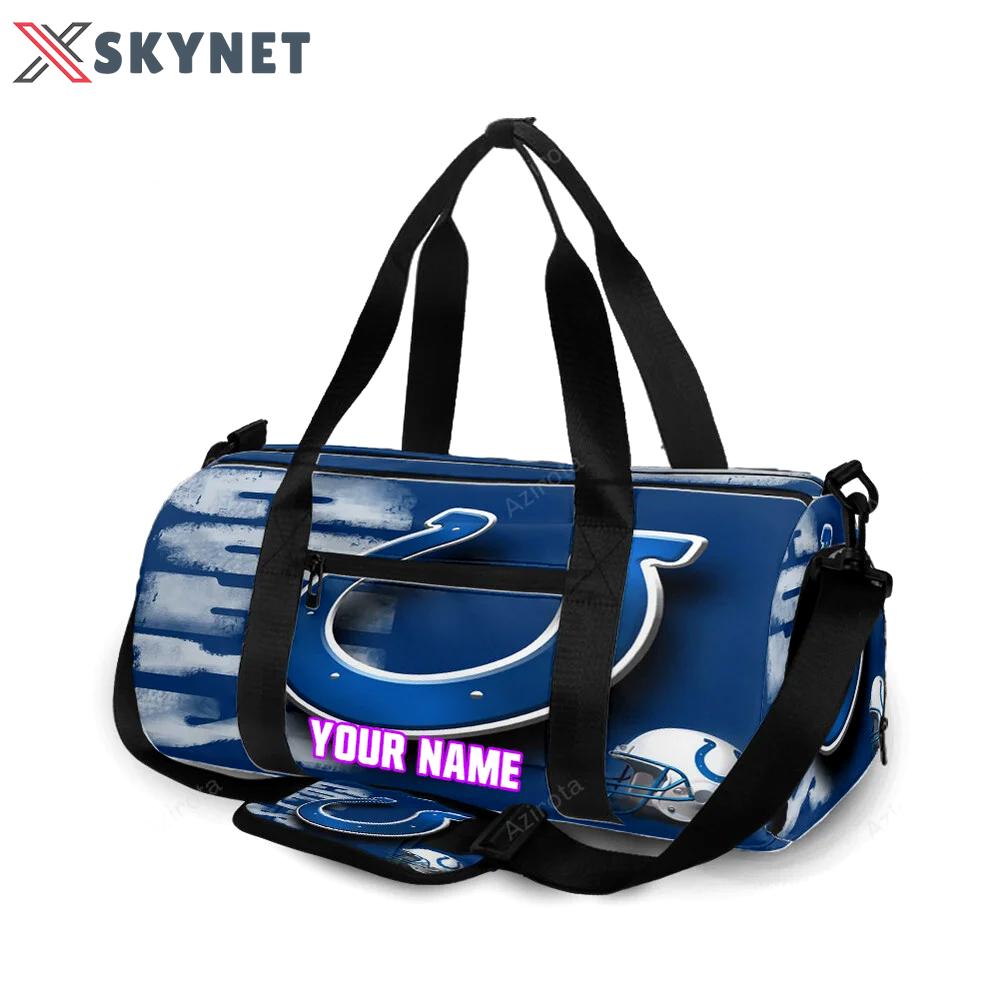 Indianapolis colts horseshoe helmet blue personalized name travel bag gym bag 1018 Travel Bag