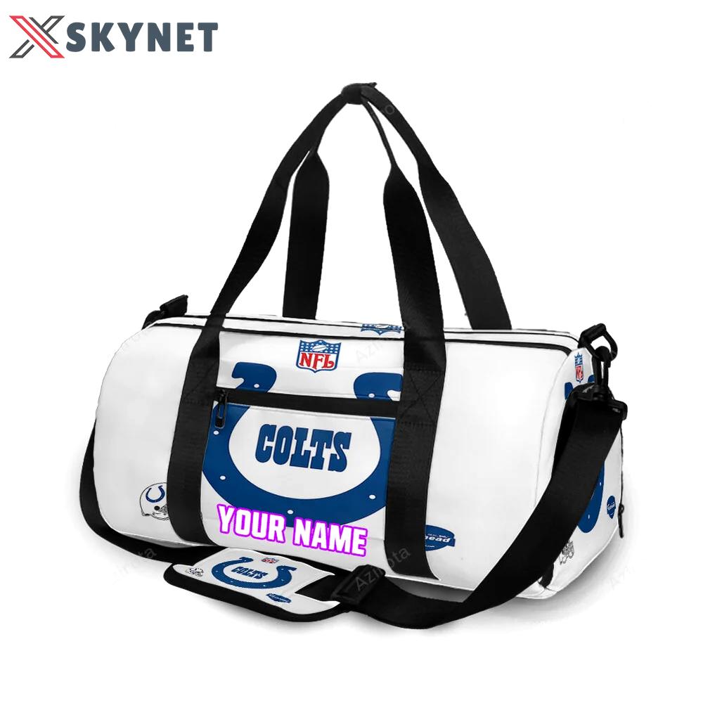 Indianapolis colts horseshoe helmet white personalized name travel bag gym bag 947 Travel Bag