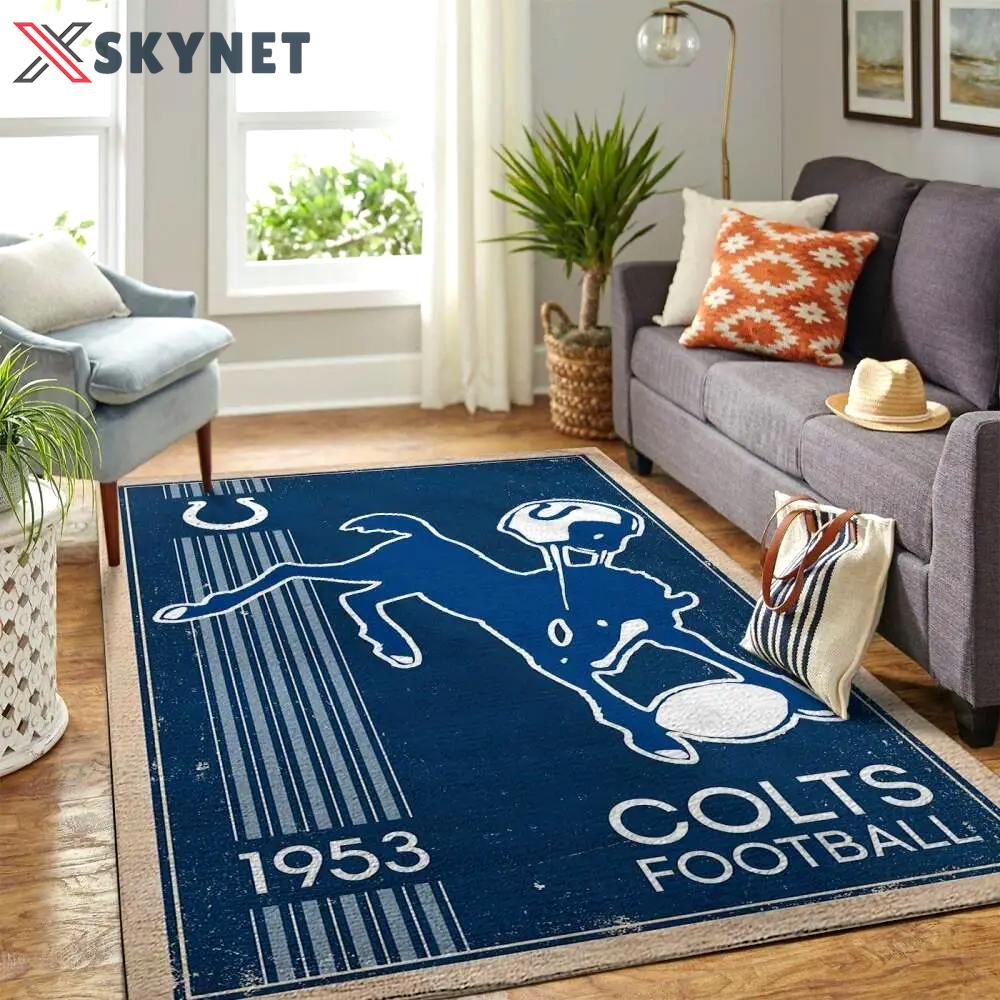 Indianapolis colts nfl retro style living room sports rug regtangle carpet Rectangle Rug