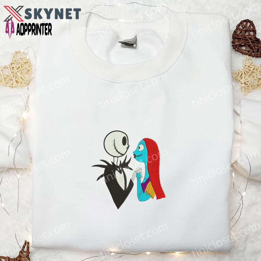 Jack & sally embroidered sweatshirt: nightmare before christmas hoodie & spirit halloween t-shirt Embroidered Shirt
