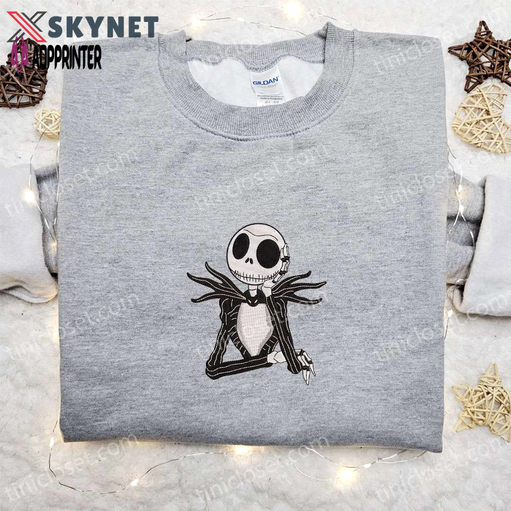 Jack skellington embroidered sweatshirt – nightmare before christmas hoodie & spooky shirt Embroidered Shirt
