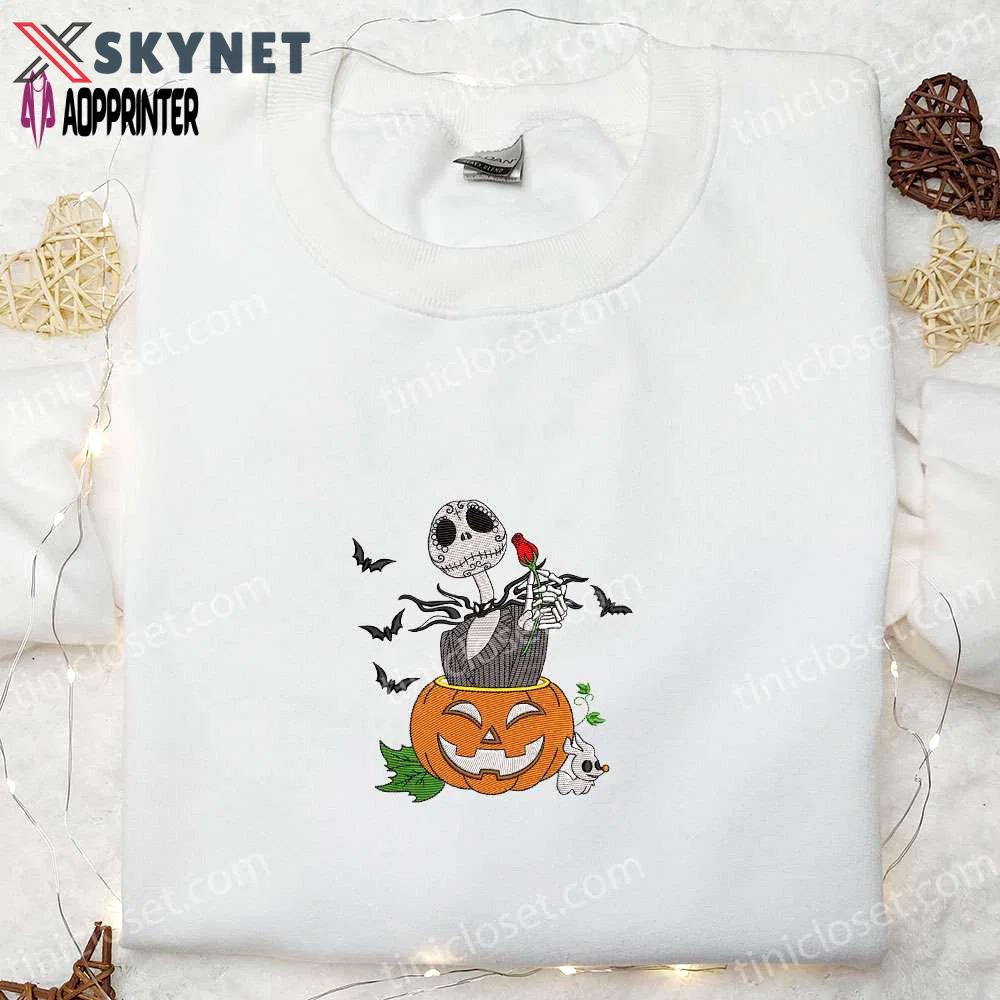 Jack skellington halloween pumpkin embroidered sweatshirt & hoodie: nightmare before christmas spooky shirt Embroidered Shirt