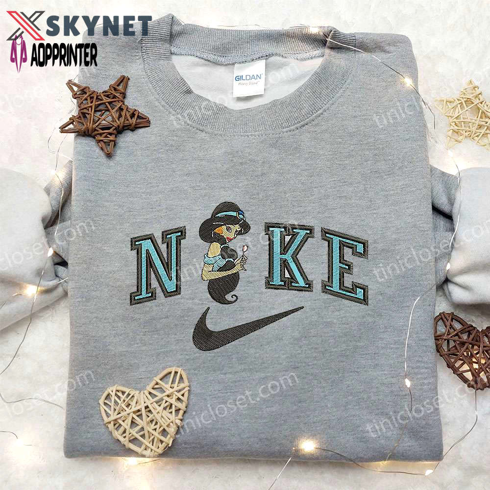 Jasmine x nike swoosh anime embroidered hoodie aladdin disney shirt nike inspired embroidered shirt Embroidered Shirt