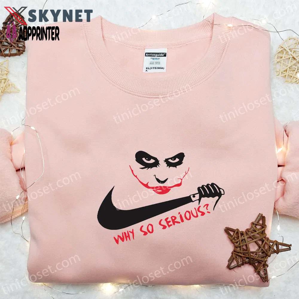 Joker why so serious x swoosh movie embroidered hoodie & shirt: best halloween gift ideas for family Embroidered Shirt