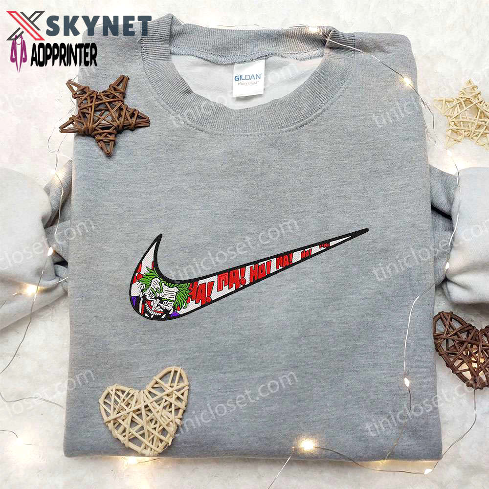 Joker x nike embroidered hoodie & movie characters shirt nike inspired embroidery Embroidered Shirt