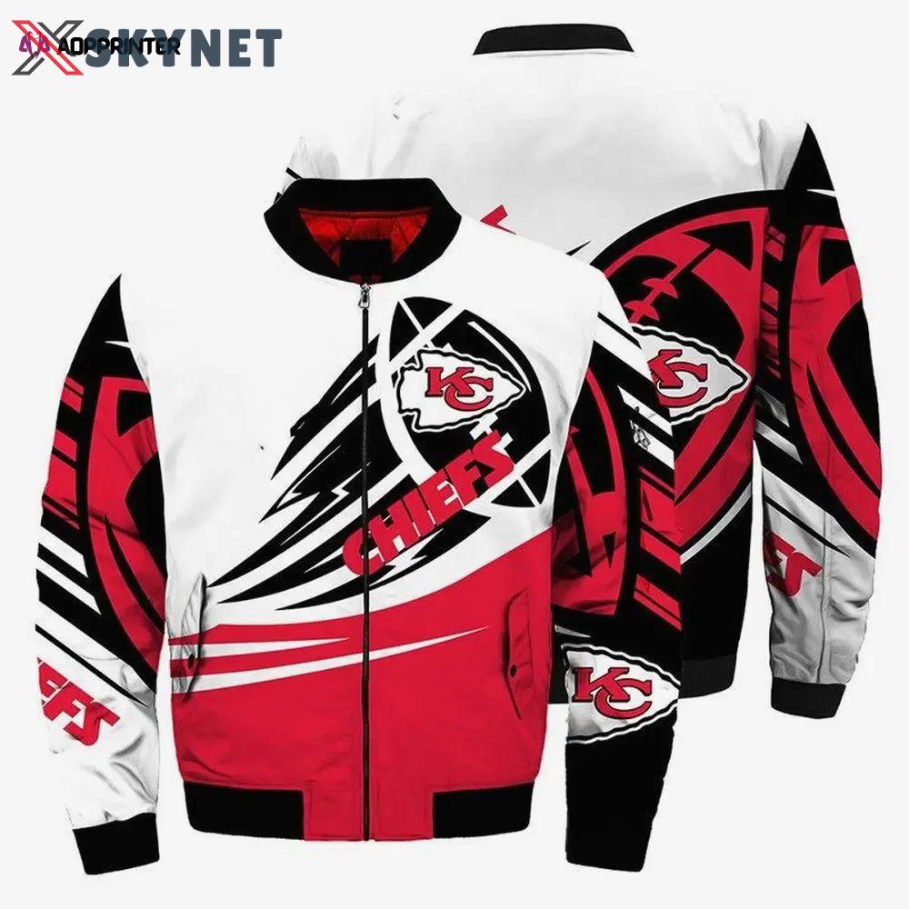 Kansas city chiefs ultra- ball pattern bomber jacket – red white black Bomber Jacket