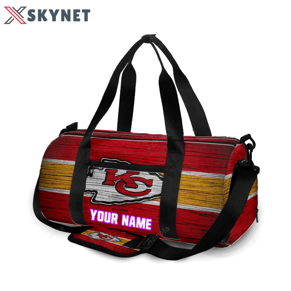 Kansas city chiefs wooden v2 texture personalized name travel bag gym bag 922 Travel Bag
