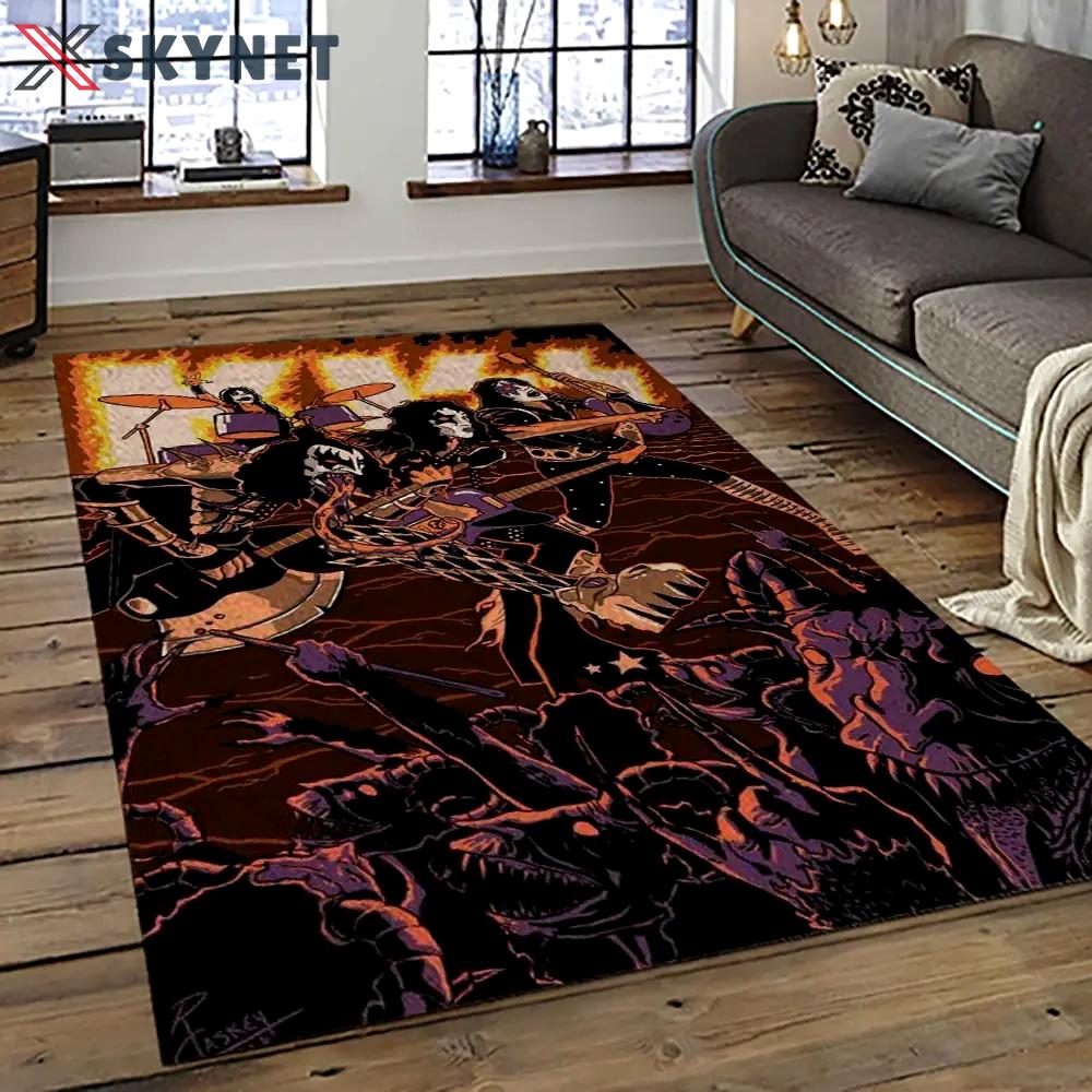 Kiss rock band music retangle carpet area rug home decor best gift for fan and friends as40 Rectangle Rug