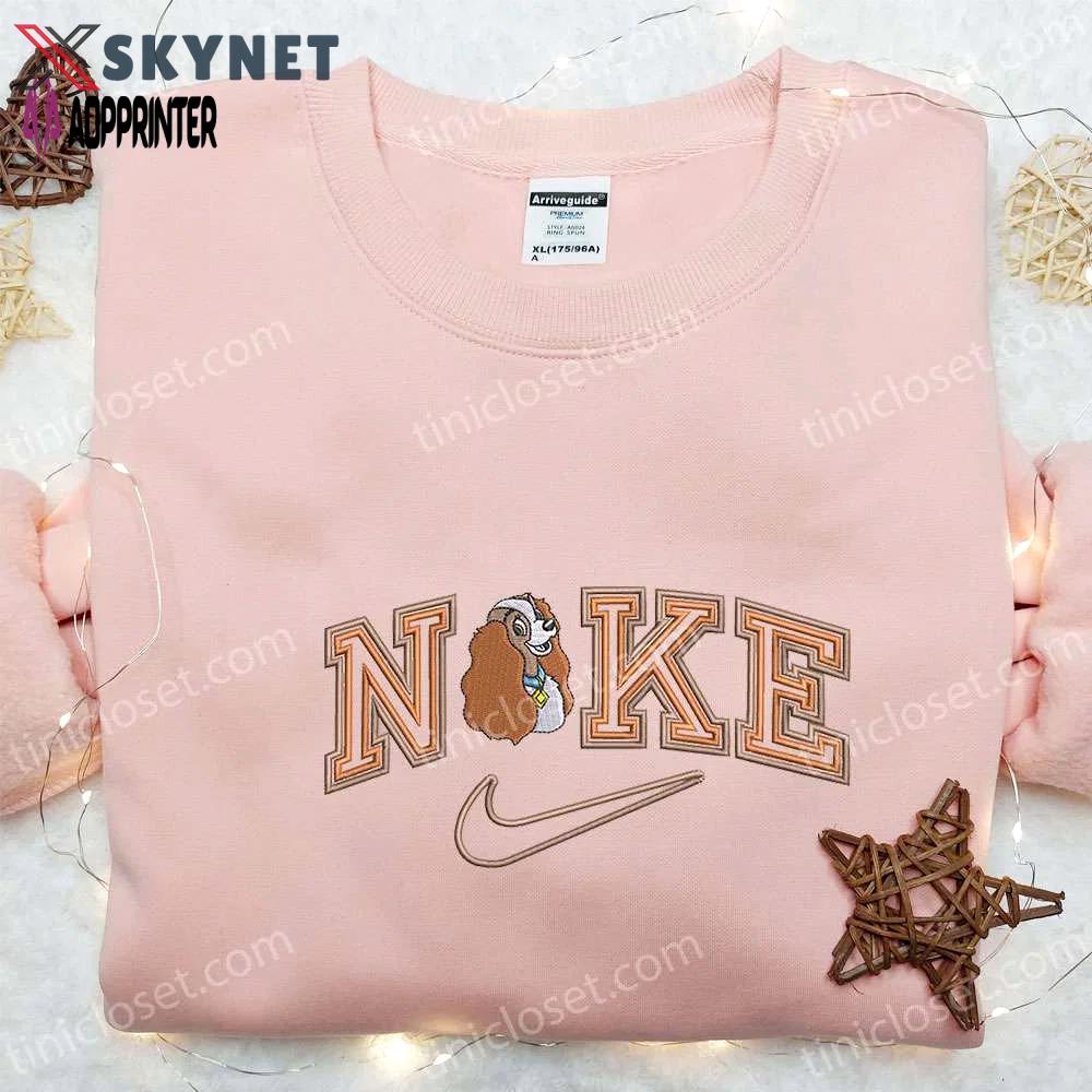 Lady x nike cartoon embroidered shirt: best nike inspired t-shirt for family perfect gift idea! Embroidered Shirt