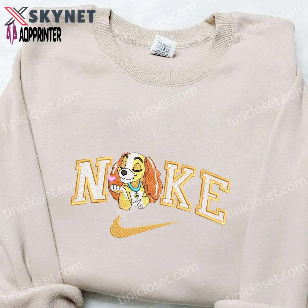 Lady x nike cartoon embroidered sweatshirt: disney characters & nike inspired shirt Embroidered Shirt