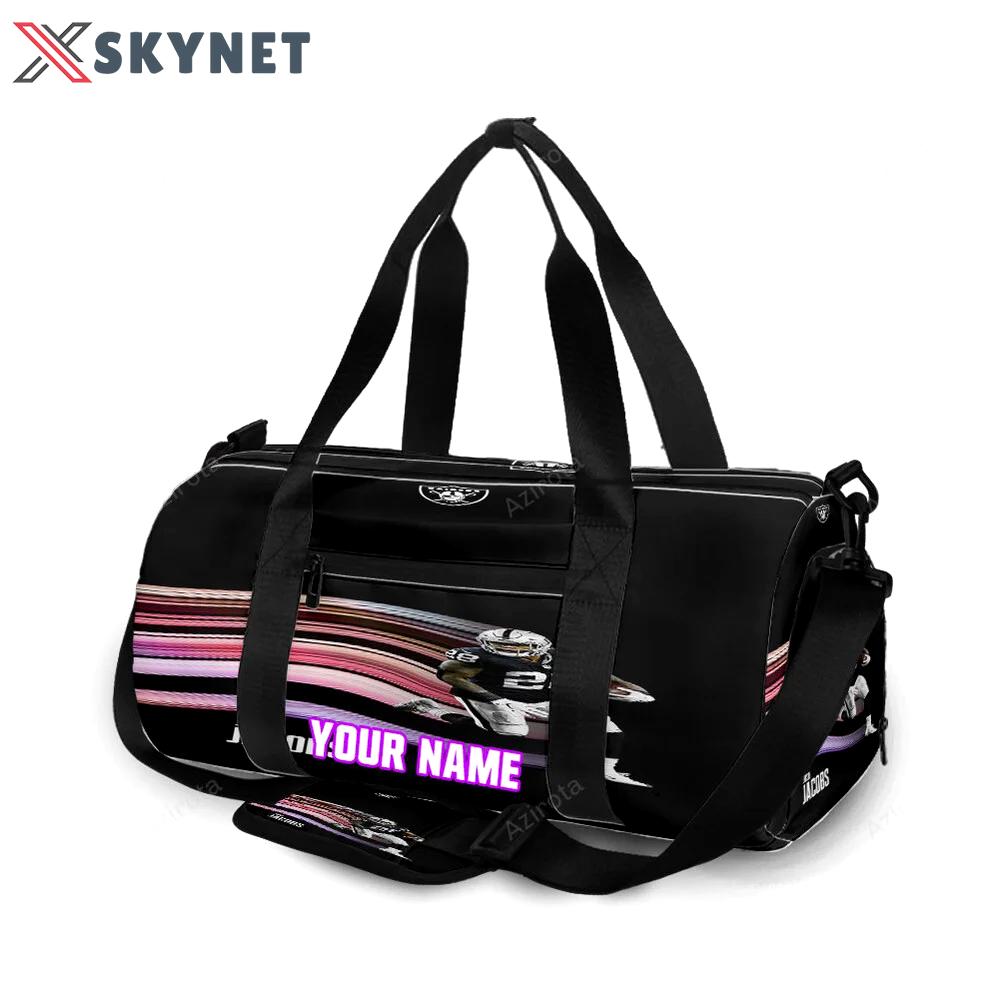Las vegas raiders josh jacobs 28 v4 personalized name travel bag gym bag 510 Travel Bag