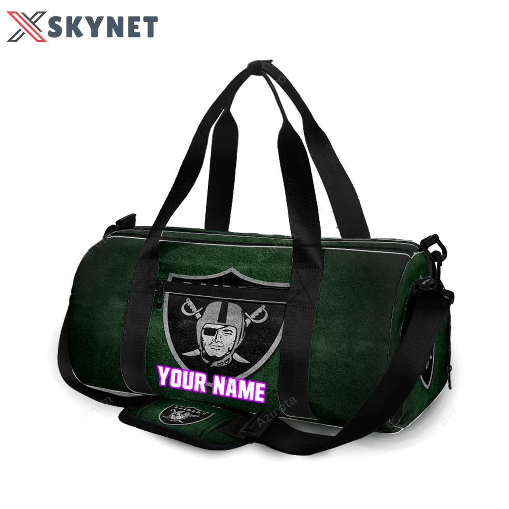 Las vegas raiders logo on the grass personalized name travel bag gym bag 1335 Travel Bag