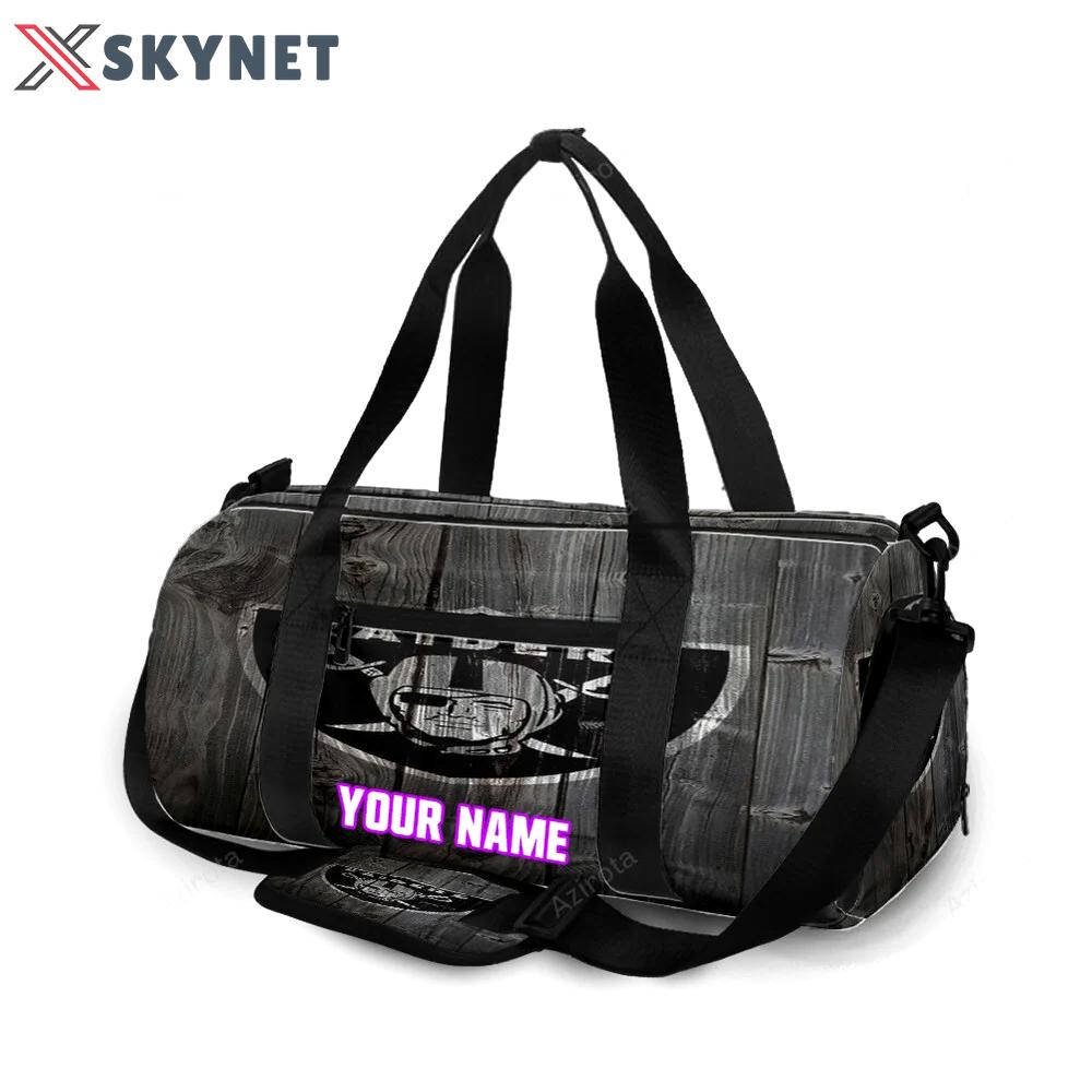 Las vegas raiders logo wood personalized name travel bag gym bag 765 Travel Bag
