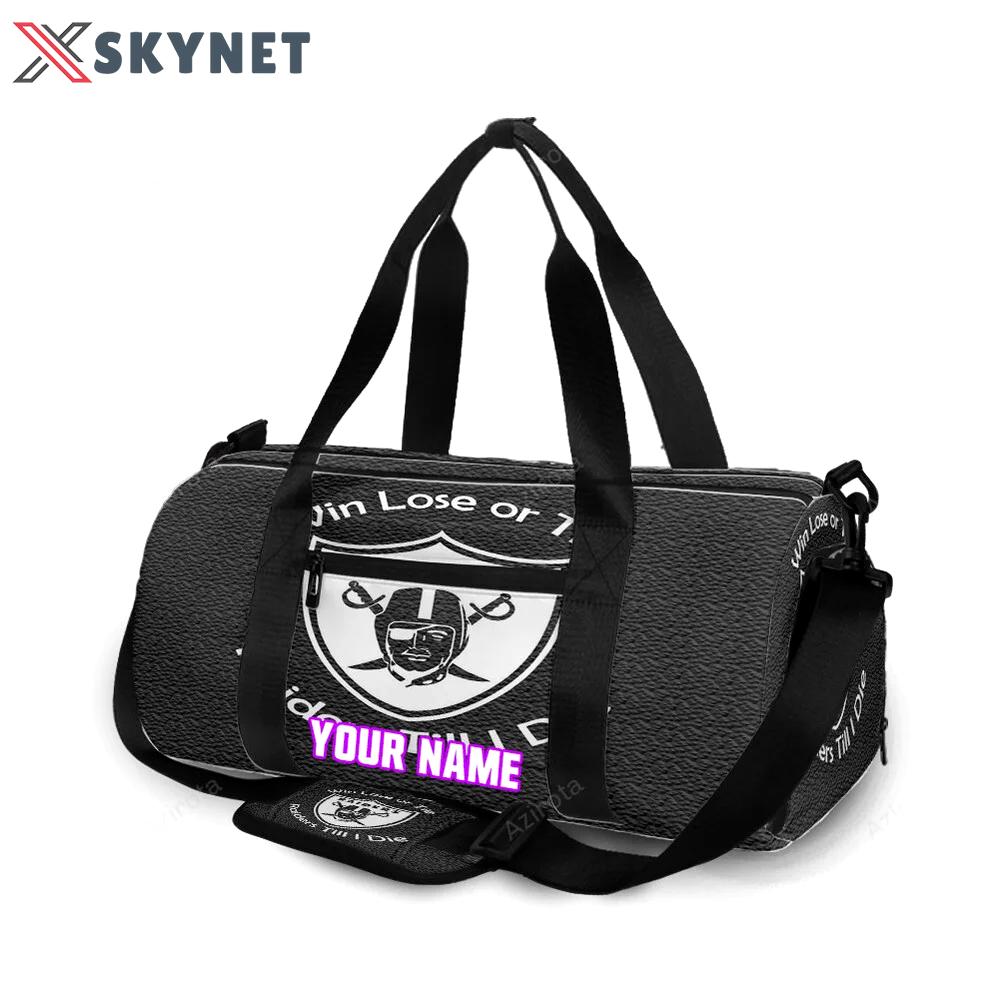 Las vegas raiders win lose or tie raiders till i die personalized name travel bag gym bag 1813 Travel Bag