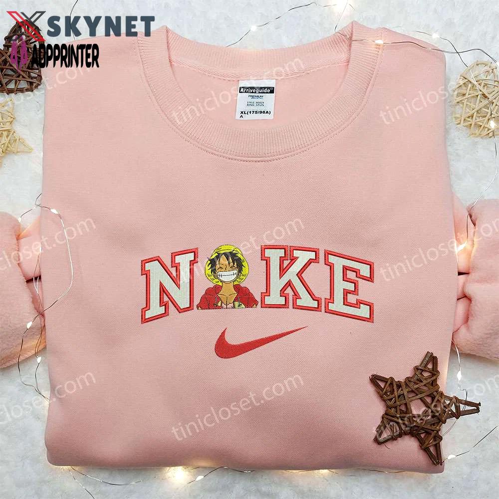 Laughing luffy x nike embroidered shirt – one piece custom design Embroidered Shirt
