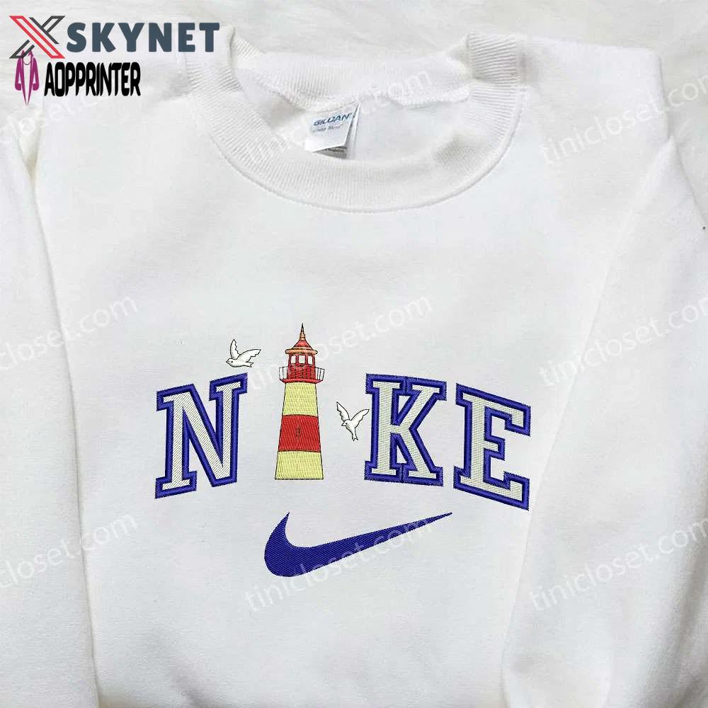 Lighthouse and seagulls x nike embroidered hoodie: best nike inspired shirt perfect family gift Embroidered Shirt