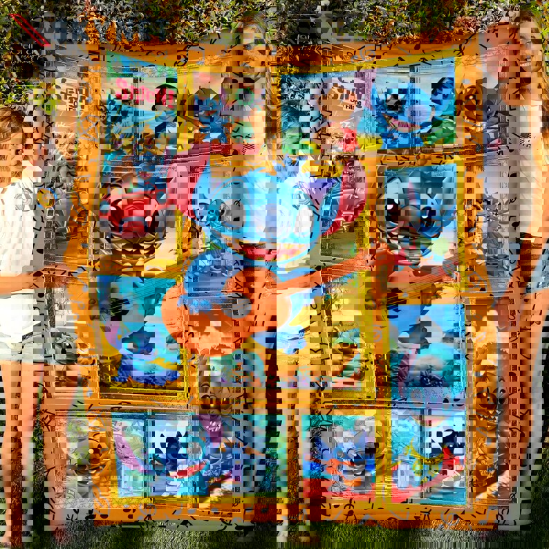 Lilo and stitch ohana is family fleece blanket, mink sherpa blanket, lilo and stitch quilt, ohana is family quilt Quilt Blanket