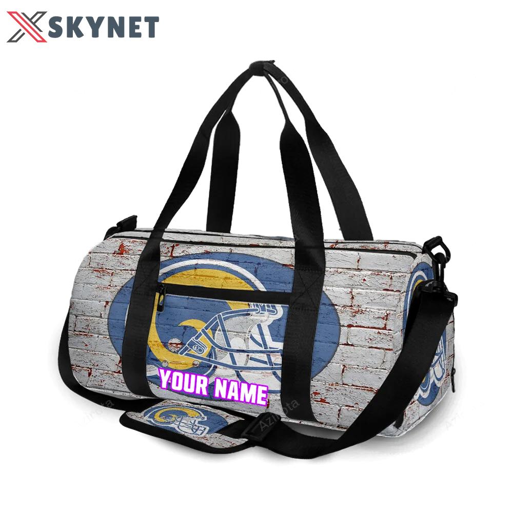 Los angeles rams helmet brick wall personalized name travel bag gym bag 392 Travel Bag
