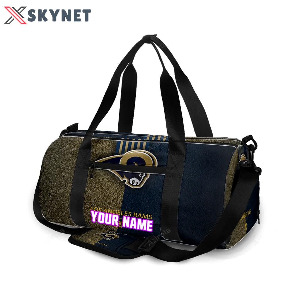Los angeles rams yellow navy leather personalized name travel bag gym bag 1274 Travel Bag