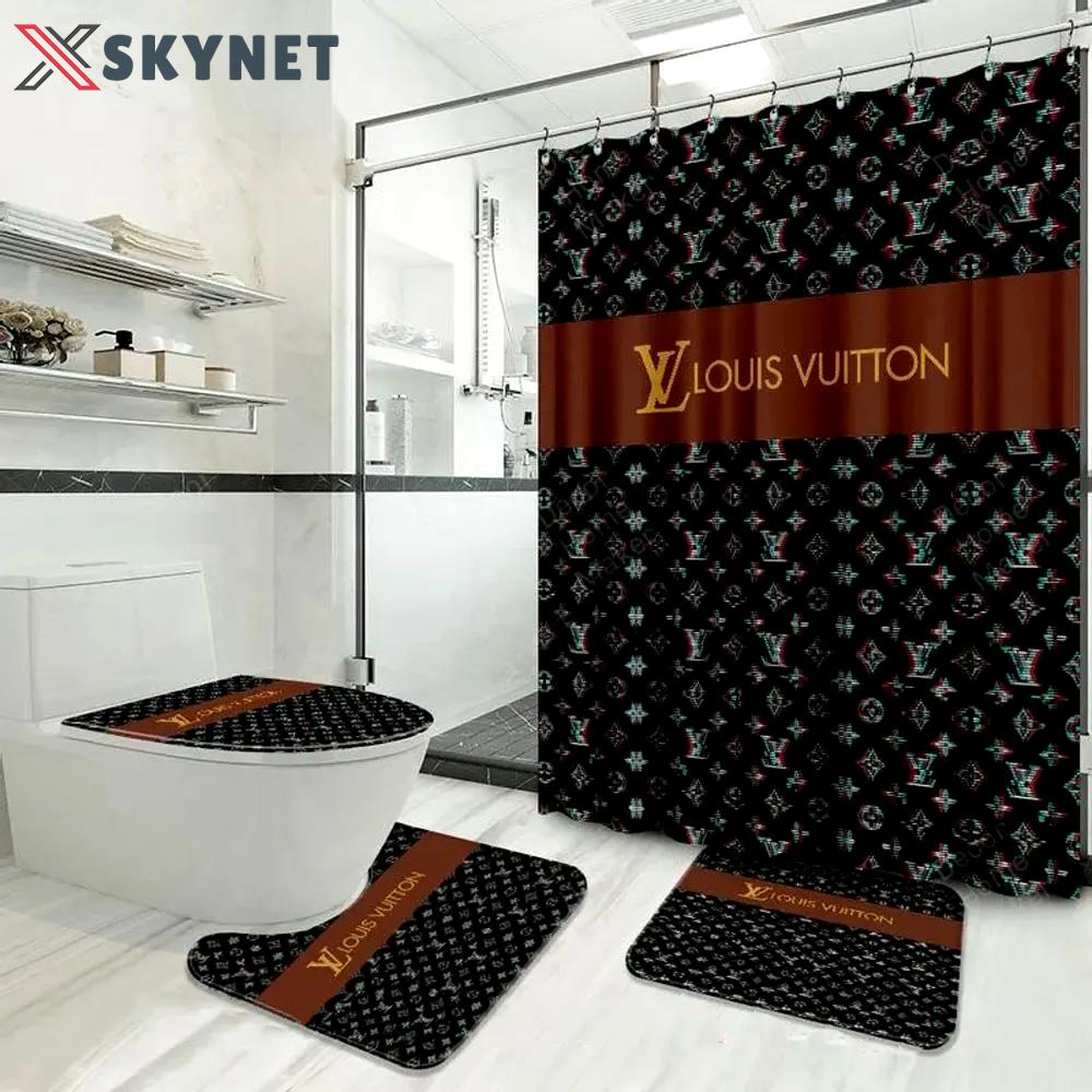 Louis vuitton black monogram logo type 675 Bathroom Accessory Sets Bathroom Sets Luxury Fashion Brand Hypebeast Bathroom Bath Mat Set Toilet Cover Home Decor Pedestal Rug Waterproof Shower Curtain