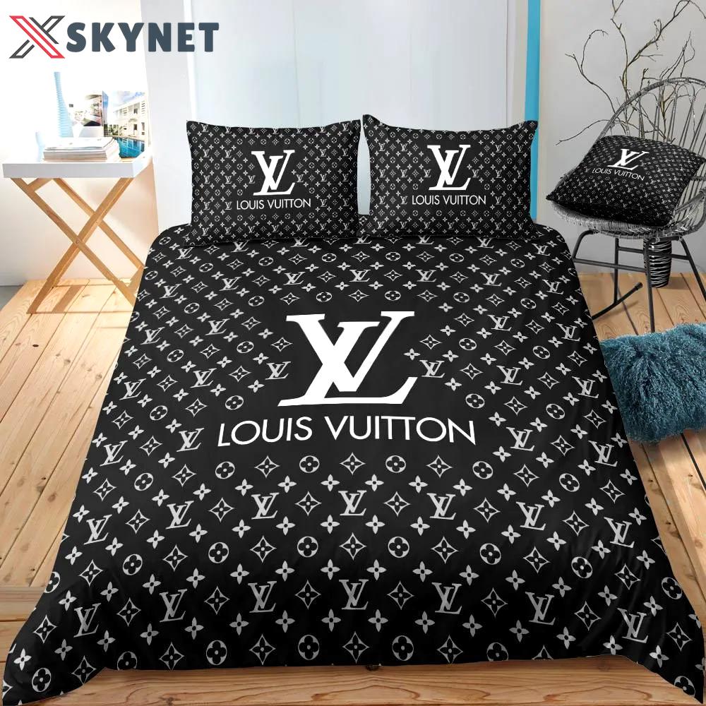 Louis vuitton black new hot logo luxury brand high-end bedding sets, bedroom decor , thanksgiving decorations for home  best luxury bed sets gift thankgivings and christmas Bedding Sets