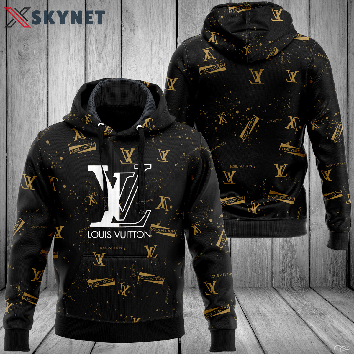 Louis vuitton black yellow logo fashion luxury brand hoodie for men women Hoodie 3D