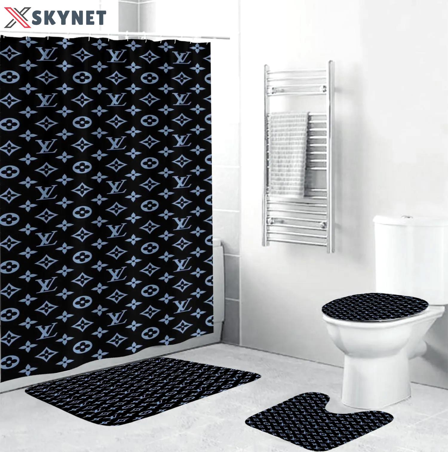 Louis vuitton blue monogram bathroom set with shower curtain 348 Bathroom Set