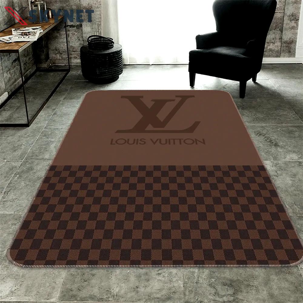 Louis vuitton brown logo type 472. Upgrade Your Living Room with Luxury Home Decor: Area Carpets, Floor Decor, Door Mats, and Hot Gift Items with style a High-End Fashion Brand Rectangle Rug