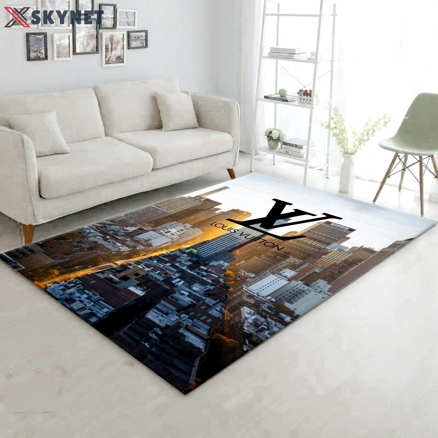 Louis vuitton cityscape logo type 92. Upgrade Your Living Room with Luxury Home Decor: Area Carpets, Floor Decor, Door Mats, and Hot Gift Items with style a High-End Fashion Brand Rectangle Rug